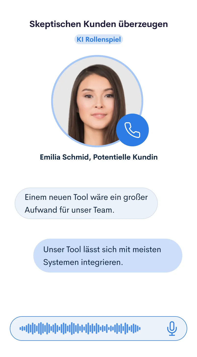 KI-Rollenspiel auf dem Smartphone: einen skeptischen Kunden überzeugen