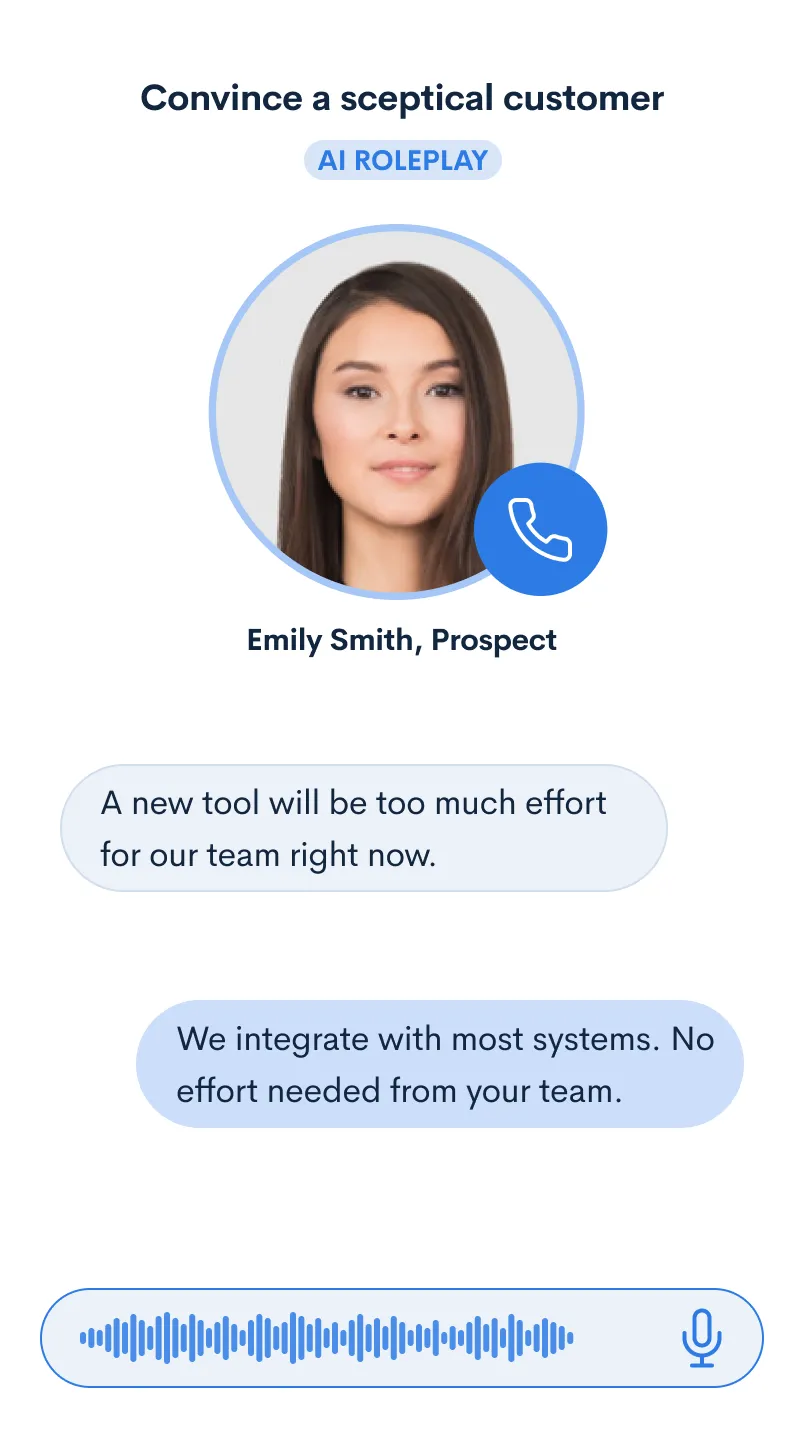 AI roleplay on a phone: convincing a sceptical customer
