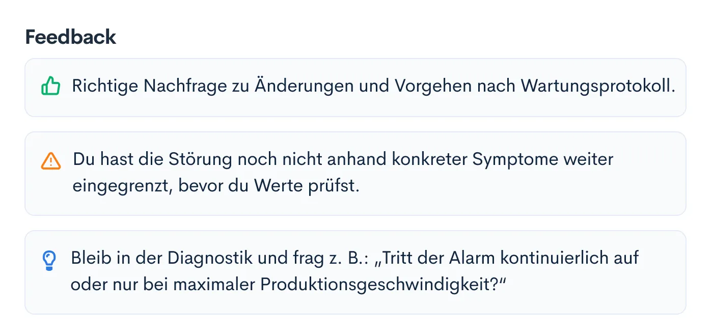 Feedback-Ansicht mit der Auswertung des Rollenspiels