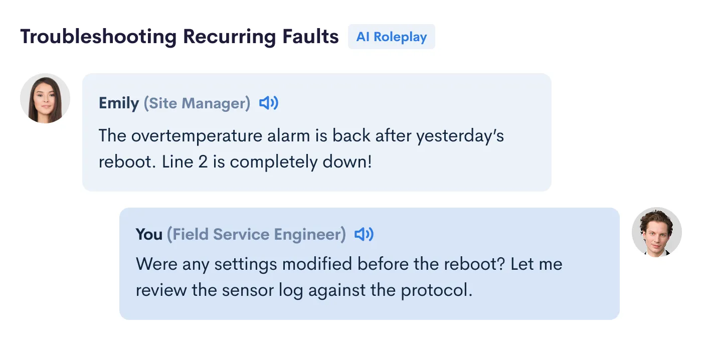 AI roleplay: troubleshooting recurring faults