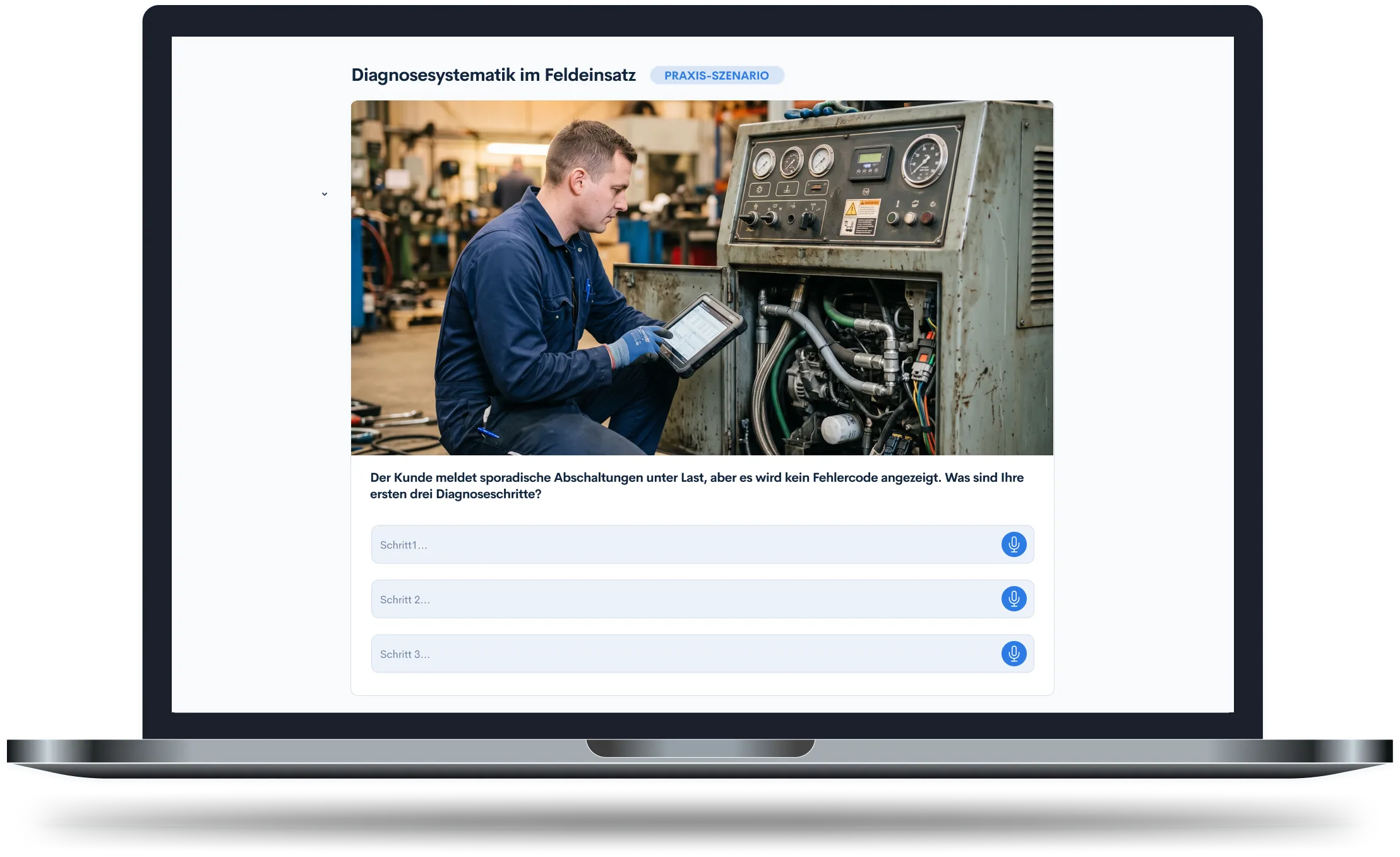 Übungsszenario für Servicetechniker auf dem Desktop