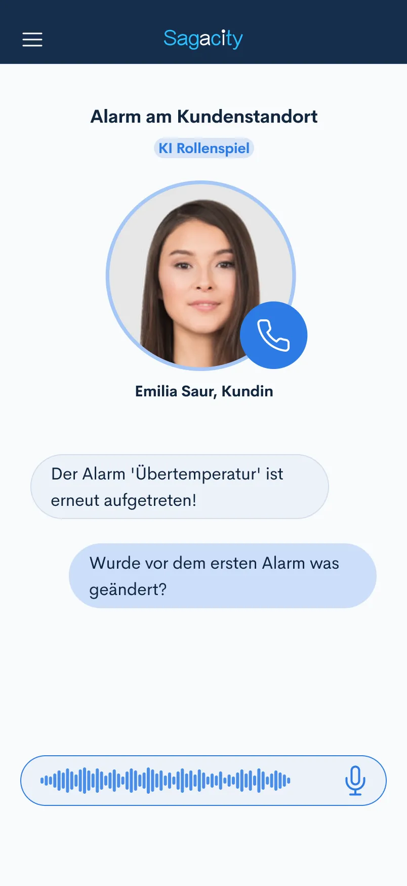 Mobiles KI-Rollenspiel: Sprachanruf mit Emilia, Kundin